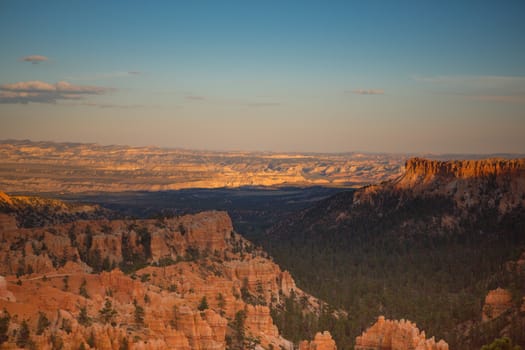 Panoramic view to one of the amphitheatres of Bryce Canyon late afternoon