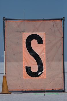 Orange start flag at the Bonneville Salt Flats