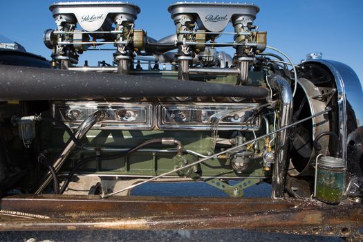 BONNEVILLE SALT FLATS, UTAH, SEPTEMBER 8: Detail of a vintage Packard car engine during the World of Speed 2012.