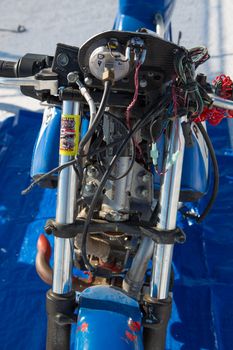 Salt Lake, Utah - September 8: Detail of an unidentified blue super bike during the World of Speed at Bonneville Salt Flats Recreation Area Utah USA.