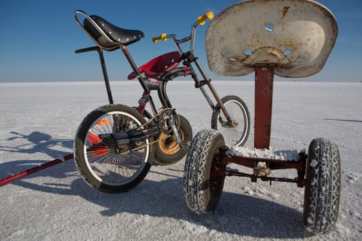Two Mutant bikes at  Bonneville Salt Flats