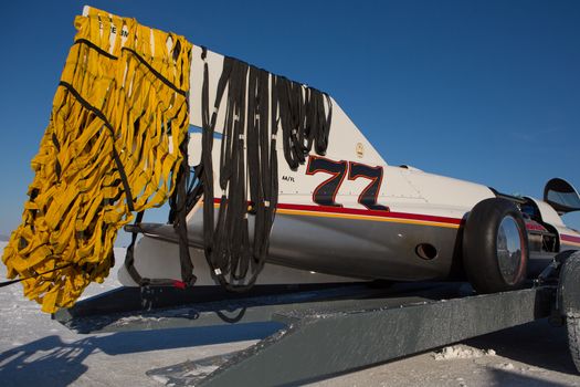 SALT LAKE, UT - SEPTEMBER 8: Detail view of an unidentified racing car with number 77 during the World of Speed at Bonneville Salt Flats Recreation Area Utah USA, 2012.