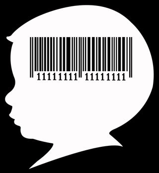 Barcode on boy head silhouette vector