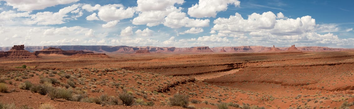 Valley Of Gods in Utah on the way to Monument Valley National Park. Panoramic view of American Southwest.