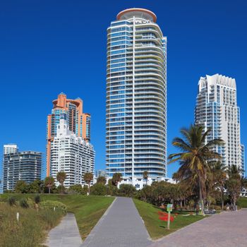 Miami Beach in Florida with luxury apartments and waterway 