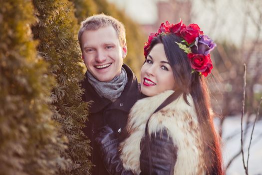 Lucky dating in the park happy couple