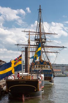 Frigate anchored in harbor of Goteborg, Sweden