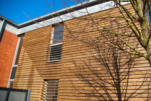 Modern design house with bricks and wooden facade