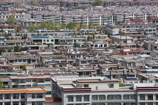 Close up of a group of modern buildings located in the new Lhasa, In tibet 2013.