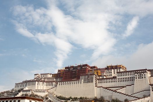 Blue sky in the background and the Potala palace in Lhasa, Tibet