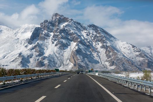 Road of Friendship in Tibet with the view of the mountains and the road, fantastic illusion