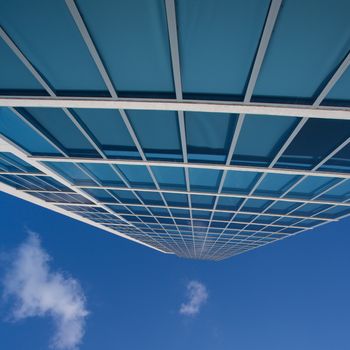 Modern Glass Architecture in Miami with a blue sky