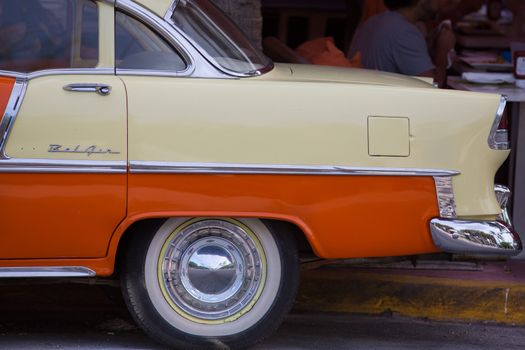 Close-up of an old orange car in Miami