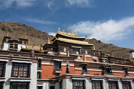 Details of the traditional Tibetan temple: The Palkhor Monastery in Tibet Province in China. In 2013 the temple has been transformed as a museum but there are still a large community of monks living with the different houses.