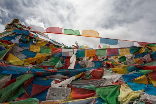 Colored Pray flags in Tibet on the Friendship highway.