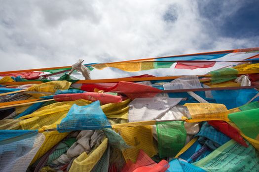 Colored Pray flags in Tibet on the Friendship highway.