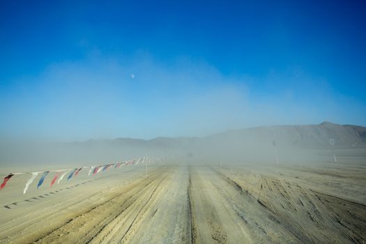 Off road 4X4 wheel tracks on Black Rock Desert road in Nevada, USA