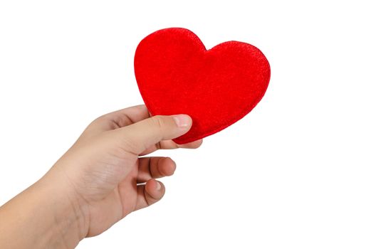 Red heart in the hands on white background , clipping path 