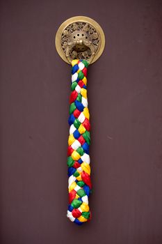 Decoration on a temple door in Kathmandu, Nepal