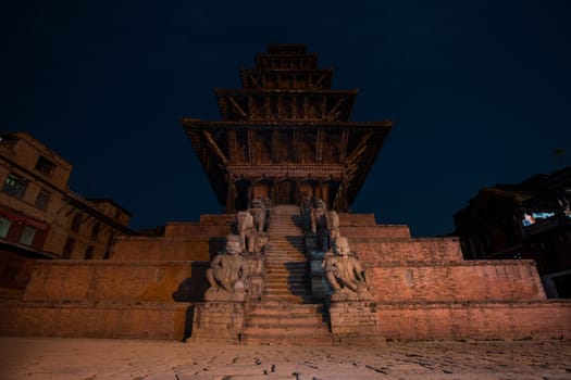 Temple in Bhaktapur taken at night with long time expure. The old city of Bhaktapur is a protect UNESCO Heritage Site. nepal 2013.