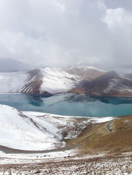 Beautiful panorama of the mountain and lake in Tibet. China, 2013