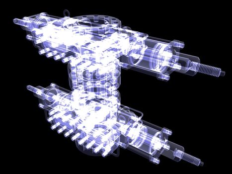 Industrial equipment. X-Ray render isolated on a black background