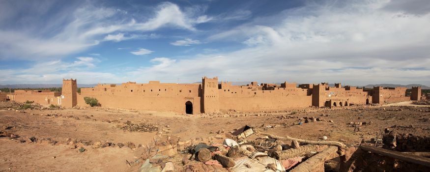 Moroccan village, Atlas mountains in the background.