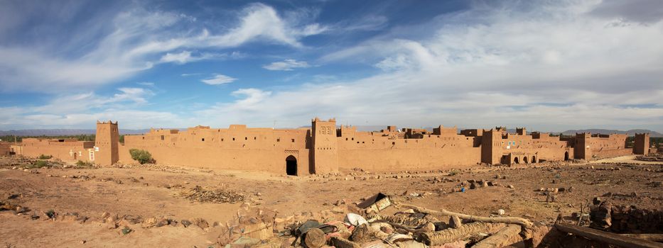 Moroccan village, Atlas mountains in the background.