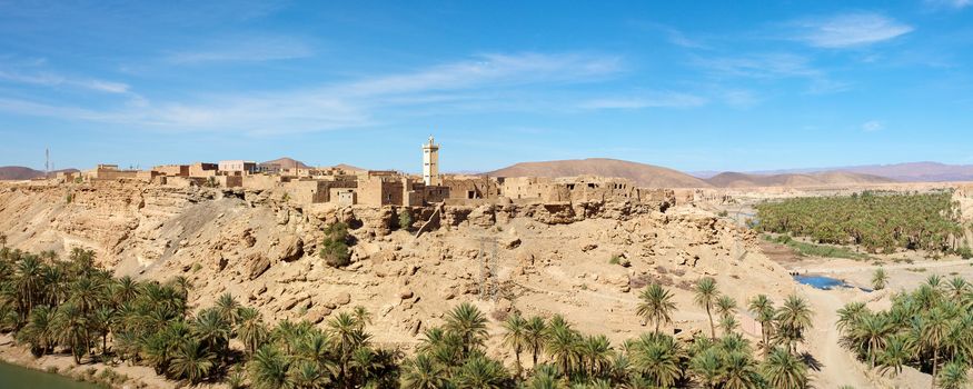 View of a wild landscape and desert in the south of Morocco.