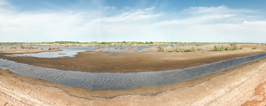 SENEGAL, DJOUDJ, DECEMBER 10: Panoramic view with photographer in Djouj Bird National Park in Senegal, 2010