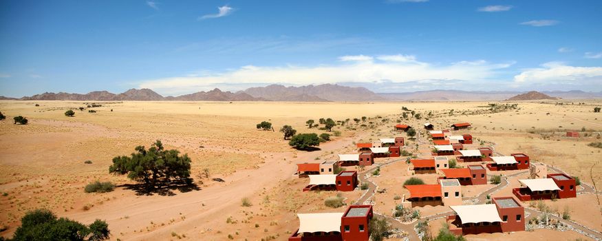 Sossuvlei National Park, Namibia. Panoramic view of the lodge.