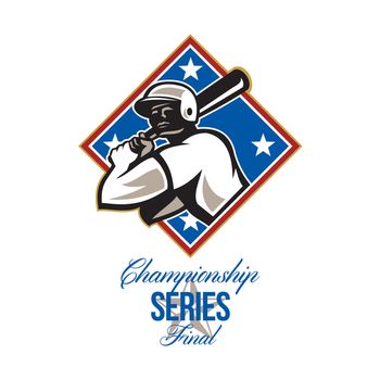 Illustration of a american baseball player batter hitter batting with bat set inside diamond shape with stars done in retro style with words Championship Series Final