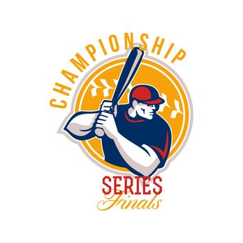 Illustration of an american baseball player batter hitter batting set inside circle facing side done in retro style with words Championship Series Finals.