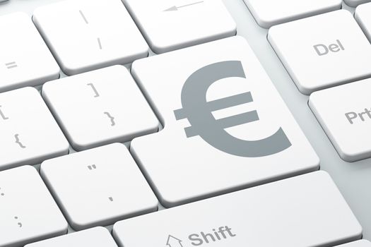 Currency concept: Enter button with Euro on computer keyboard background, 3d render