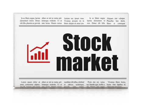 Business concept: newspaper headline Stock Market and Growth Graph icon on White background, 3d render