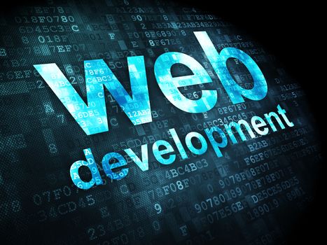 SEO web development concept: pixelated words Web Development on digital background, 3d render