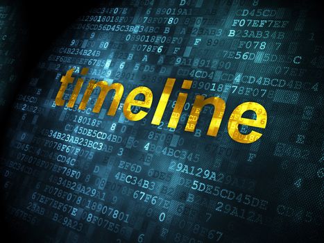 Timeline concept: pixelated words Timeline on digital background, 3d render