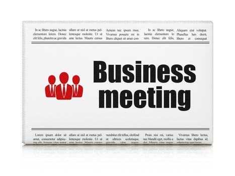 Business concept: newspaper headline Business Meeting and Business People icon on White background, 3d render