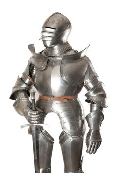 Armour of the medieval knight. Metal protection of the soldier against the weapon of the opponent