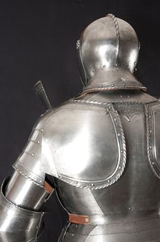 Armour of the medieval knight. Metal protection of the soldier against the weapon of the opponent