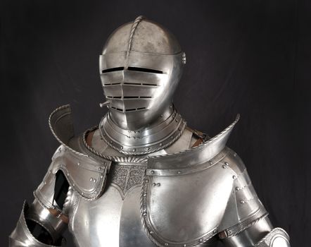 Armour of the medieval knight. Metal protection of the soldier against the weapon of the opponent