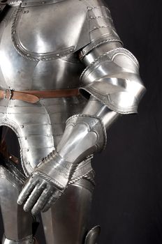 Armour of the medieval knight. Metal protection of the soldier against the weapon of the opponent