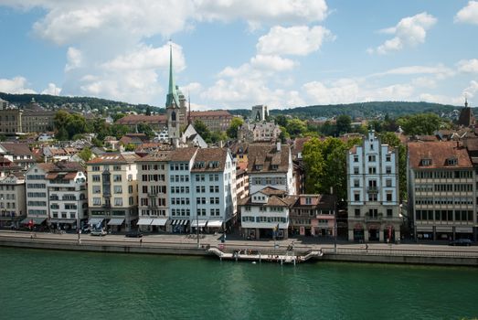 The view if Limmat embankment in Zurich