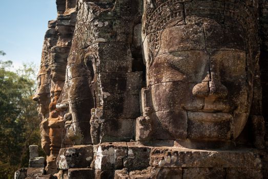 Smiling faces in Bayon Temple, Angkor, Cambodia