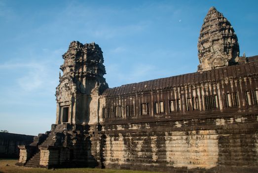 Old Angkor Wat temple wsll in Cambodia