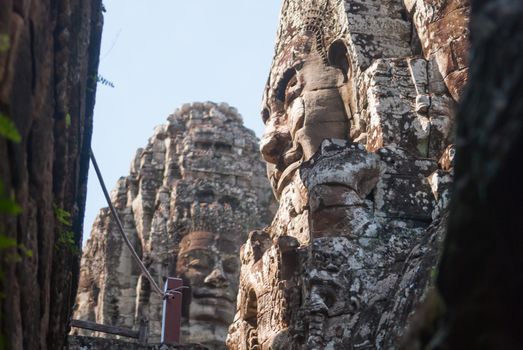 Smiling faces in Bayon Temple, Angkor, Cambodia