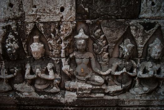 Bas-relief in Bayon temple in Angkor, Cambodia