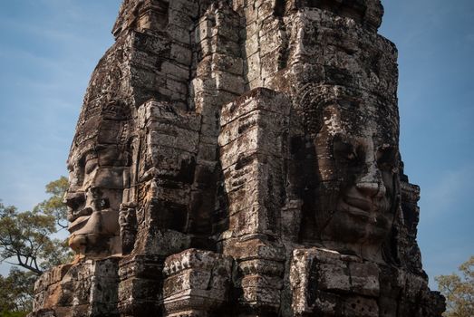 Smiling faces in Bayon Temple, Angkor, Cambodia