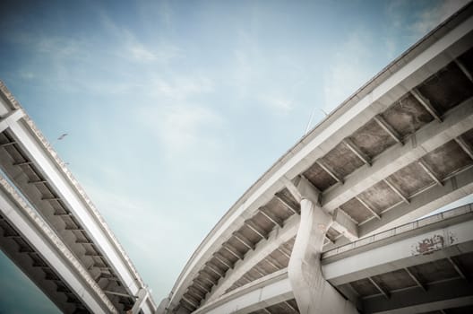 Grungy City Highway Overpass From Below With Copy Space