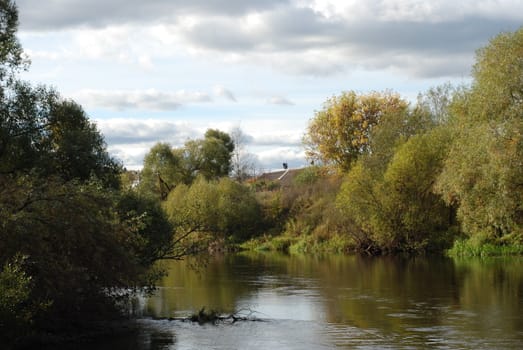 Autumn trees near the river in Moscow Region